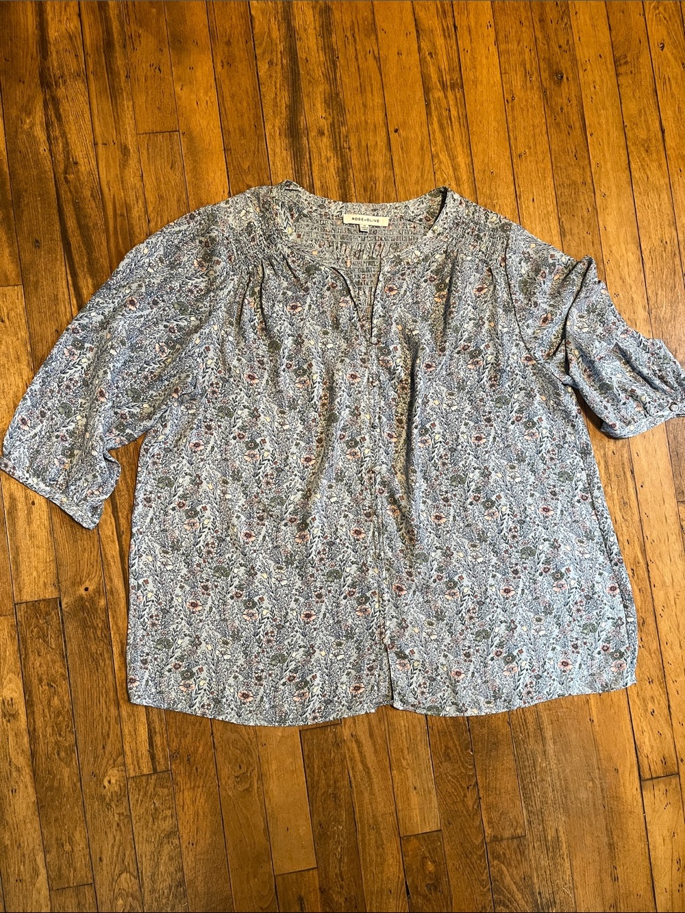 Rose & Olive Light Blue Floral Peasant Blouse